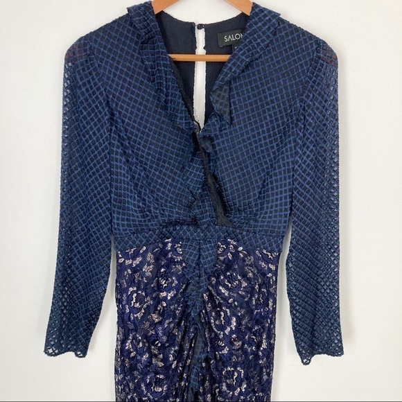 SALONI x REVOLVE Yana Navy Ruffle Lace Midi Dress - Picture 5 of 11